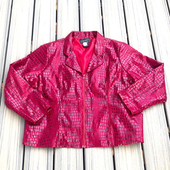 Selene sport faux snakeskin crocodile print maroon red burgundy collared jacket - Picture 1 of 8